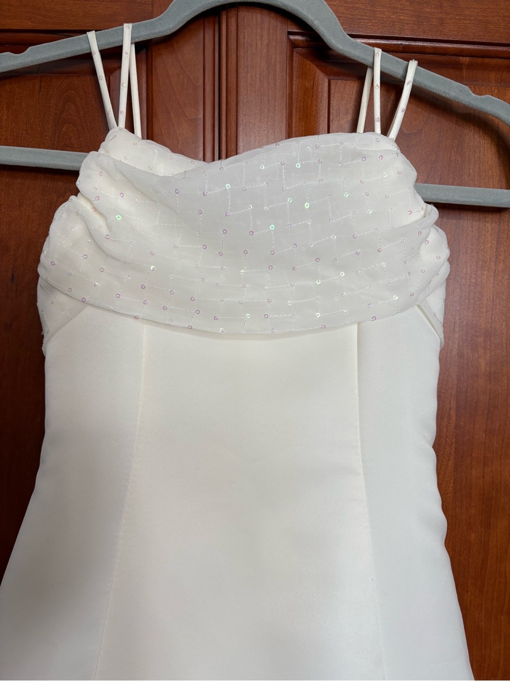 American Princess Ivory Satin Dress with Pale Pink Sequin Detail - Picture 6 of 7